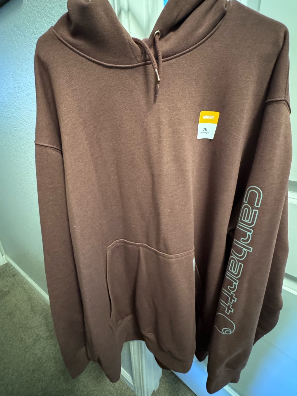 3X Men's CARHARTT Brown Hoodie Sweatshirt with Sleeve Logo